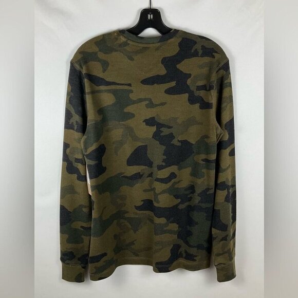 NWT FRYE AND CO Long Sleeve Henley Waffle Green Brown Camo Cotton Poly Men’s SM - Picture 4 of 10